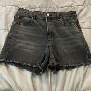 American Eagle Outfitters Black Jean Shorts Distressed Raw-Edge Hem
